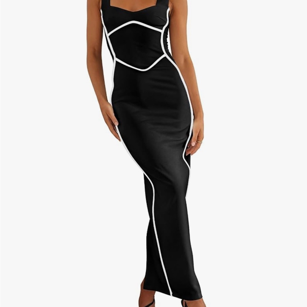 Elegant Black Maxi Dress with White Trim